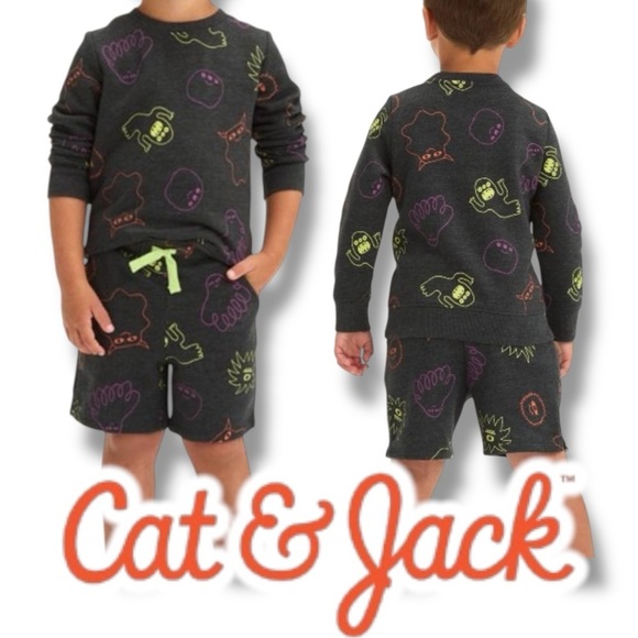 Cat & Jack Other - Crew Neck Sweatshirt & Short Set Monster Print Cat & Jack Size 18 Months